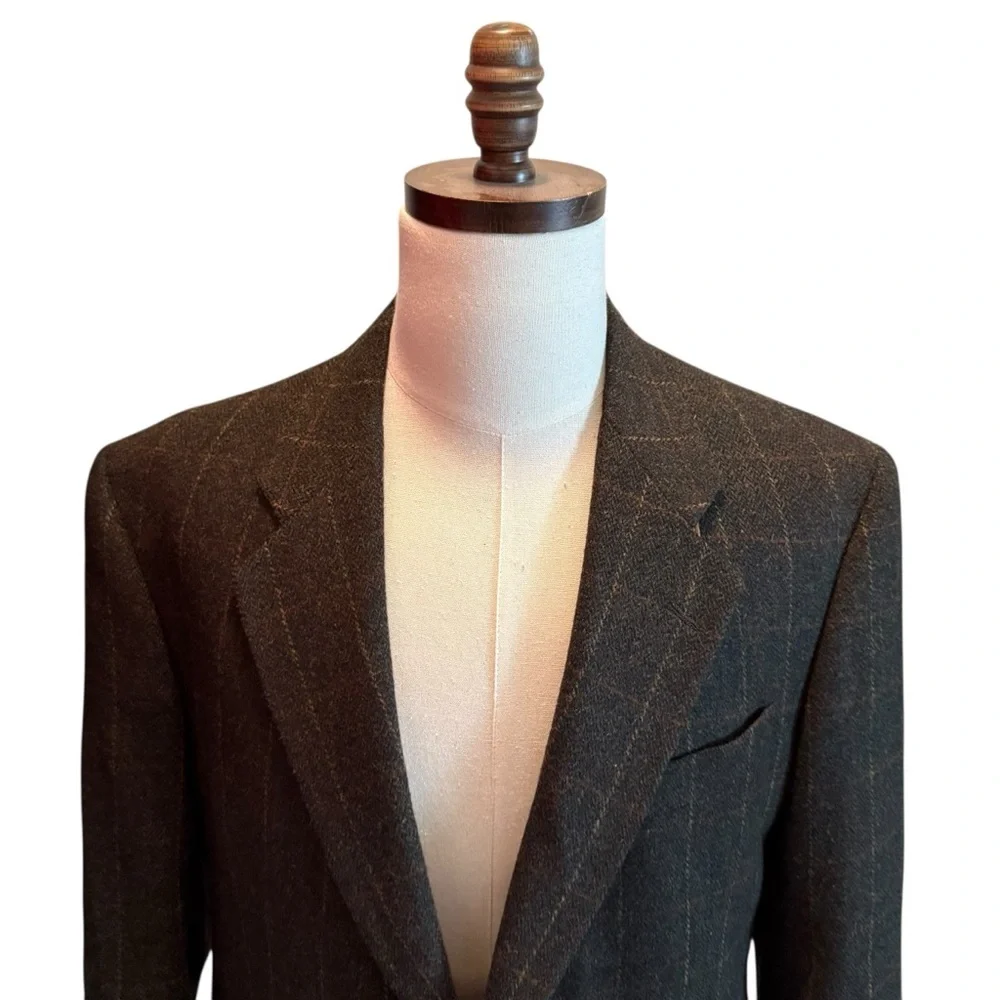 Evan Picone Men’s Wool Blazer Sport Jacket Green Size 40S Check Vintage Office